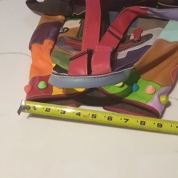 Boho Multicolor Patchwork Leather Backpack | Colorful Festival Cottagecore Y2K - Picture 16 of 16